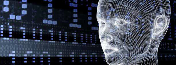 robot figure of human face with computer code in background